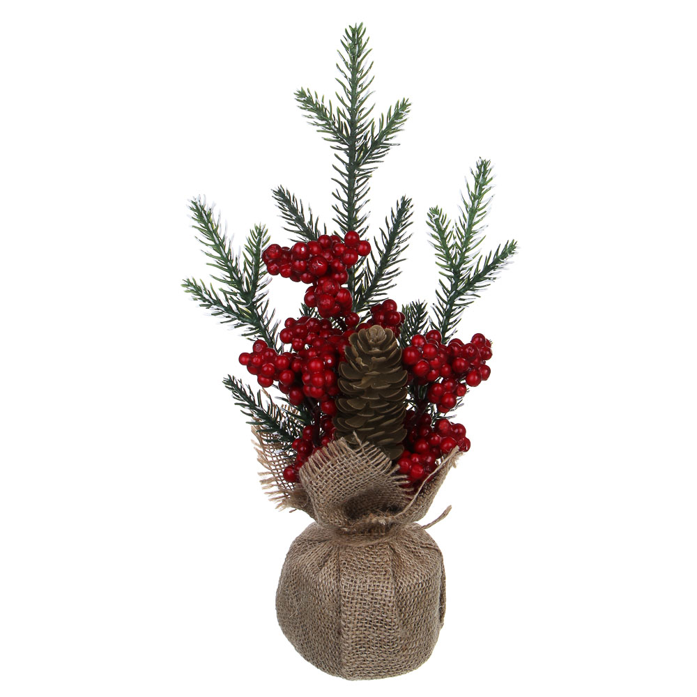 СНОУ БУМ Елочка литая 100% РЕ, шишка, красная ягода, на пеньке, 34 см, 26-66 - #2