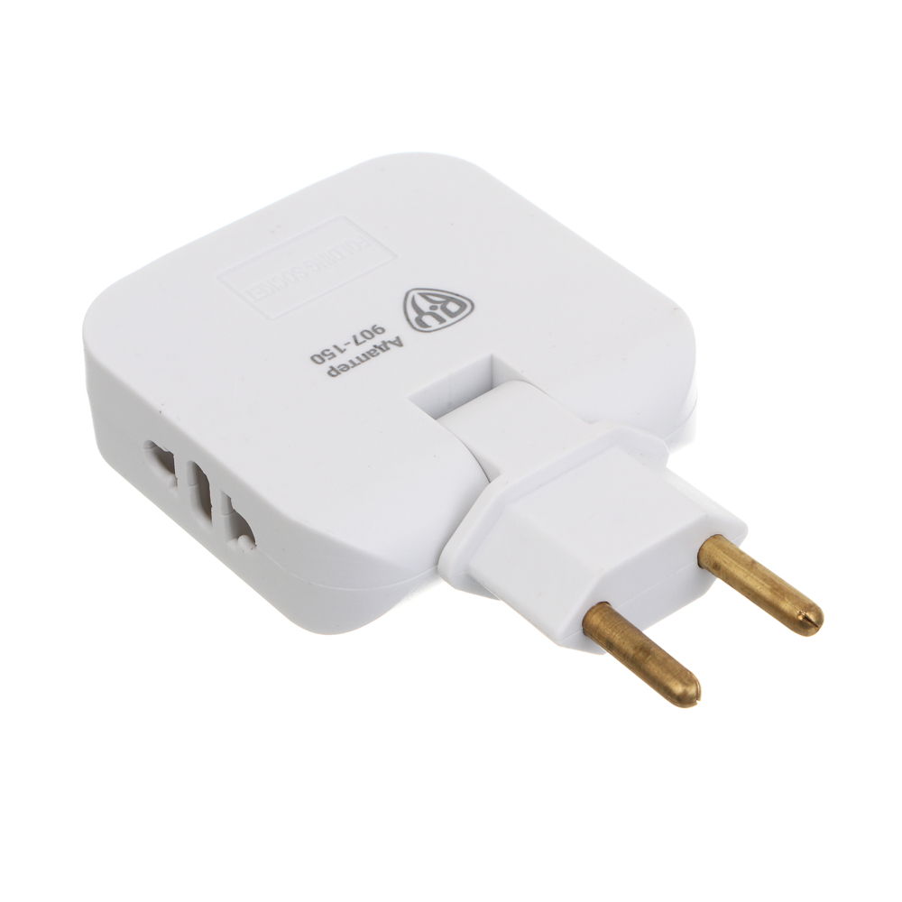 Разветвитель 2 гнезда BY плоский, поворотный, 180 градусов, 2хUSB-A,110-240В,50-60Гц, 6А, б/з, белый - #6