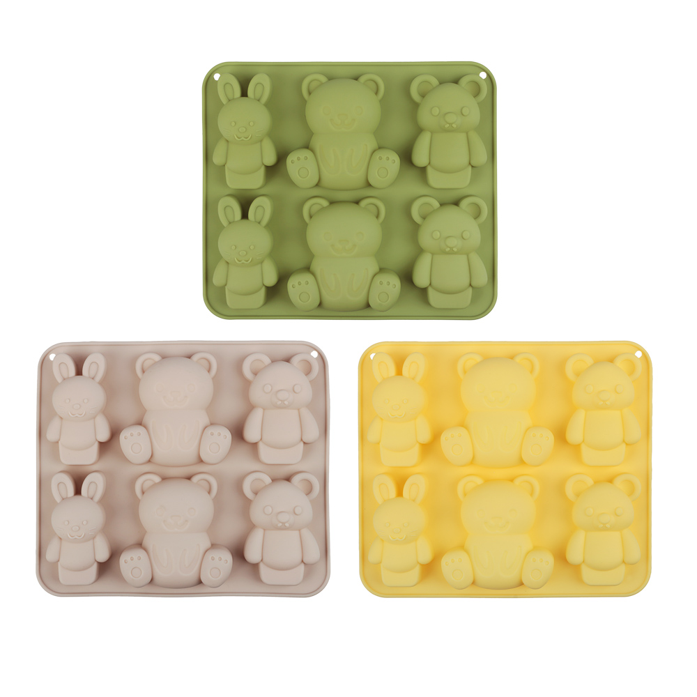 VETTA Форма для выпечки 6 ячеек 16х14х2см, "Мишки и зайчики", силикон, 3 цвета - #1