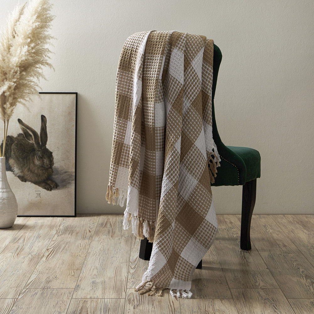 PROVANCE Basic Плед хлопок, 180х200см, клетка, бежевый - #9