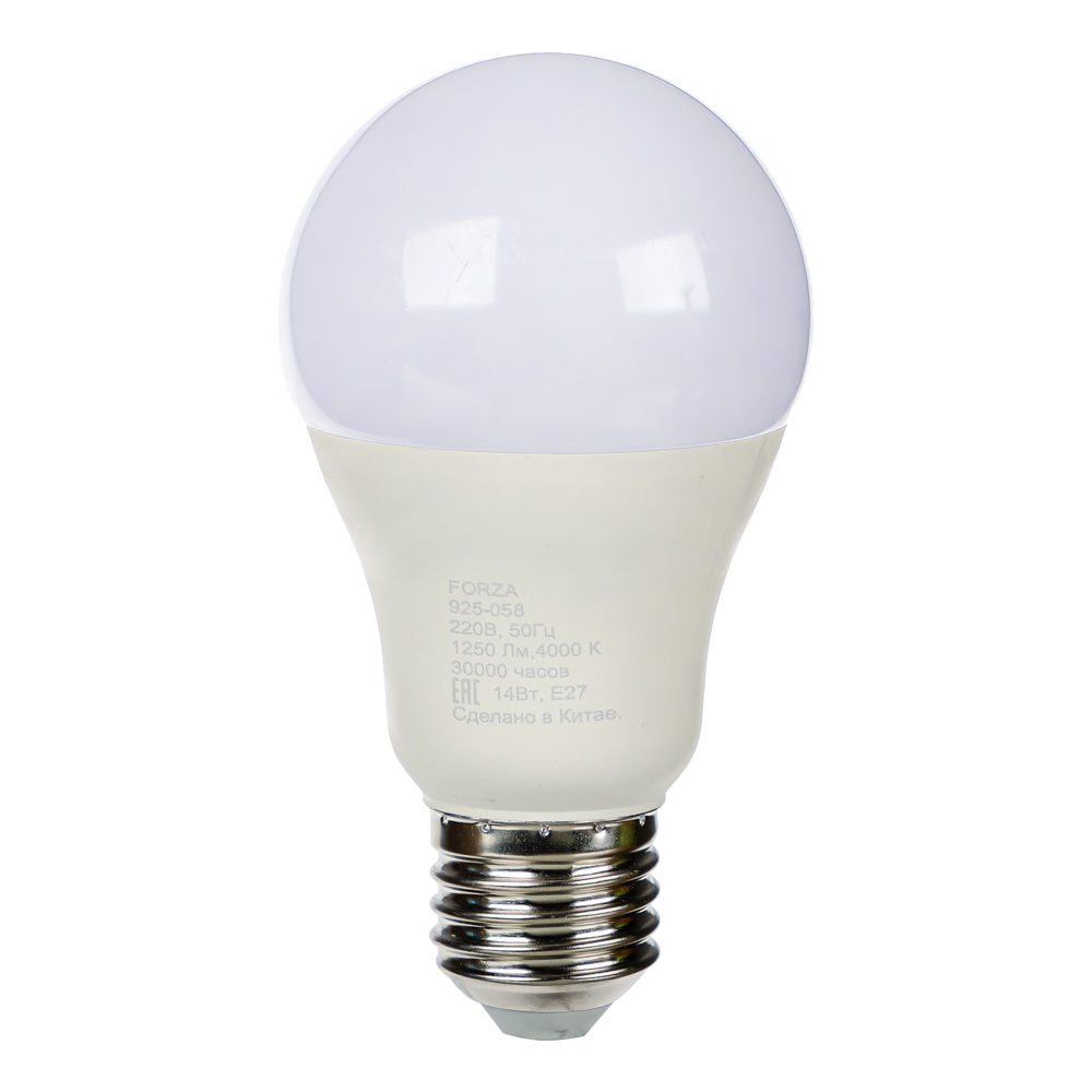 Лампа светодиодная FORZA A60, 14W, E27, 1250lm, 4000К - #1