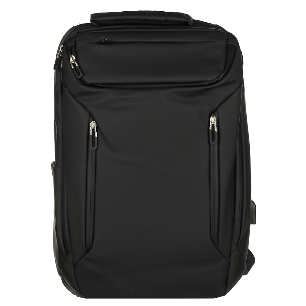 Рюкзак подростковый премиум, 46x29x12см, 2отд, 6 карм, эргон.спинка, прорезиненный ПЭ, USB, черный - #1