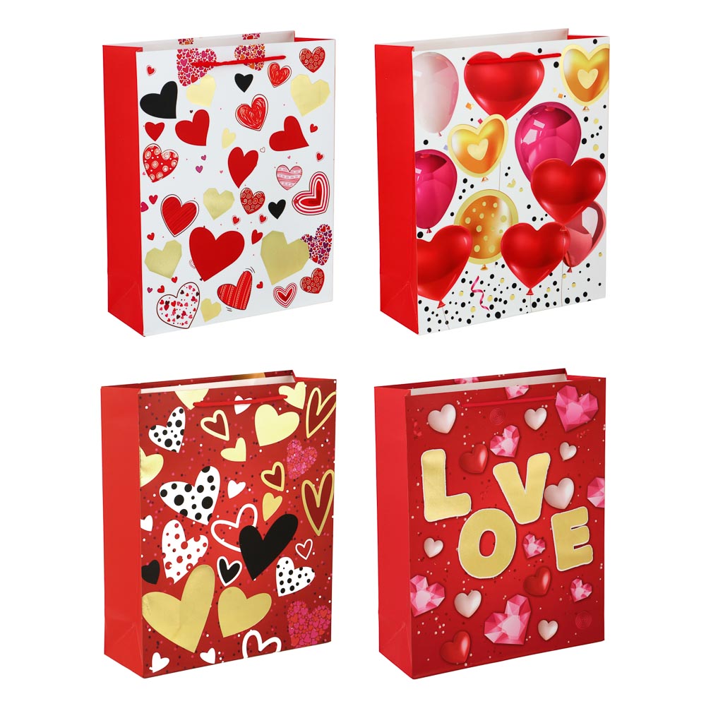 Пакет подарочный бумажный "Сердца", 26x32x10 см, 4 дизайна - #1