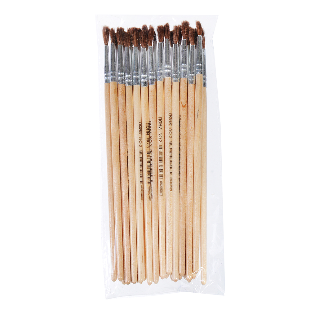 Кисть художественная №3, наконечник из волоса Пони, деревянная ручка, метал.оплетка, инд. маркировка - #2