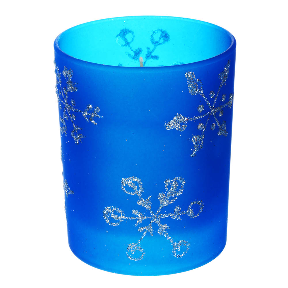 Свеча в стеклянном подсвечнике Сноубум "Снежинки", синяя - #1