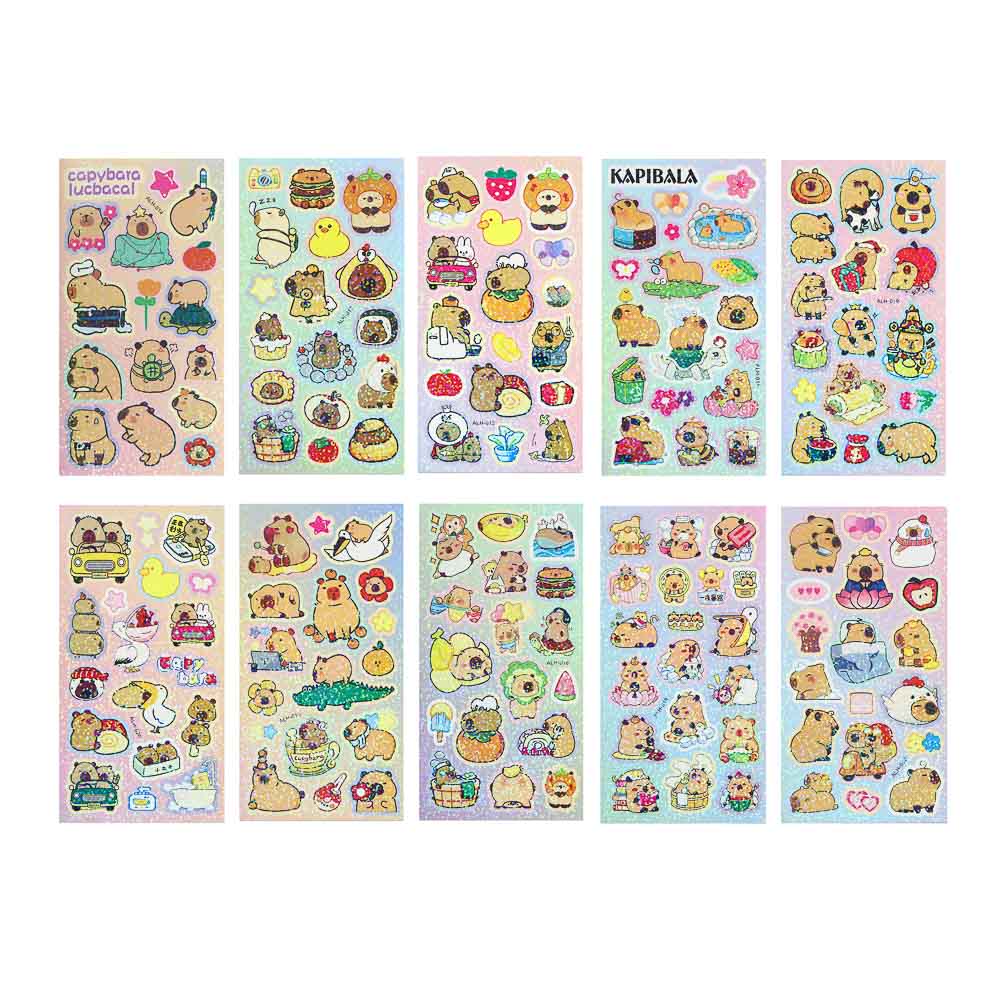 Набор наклеек "Капибара" 10х22,5см, ПВХ, микс 10 дизайнов - #1