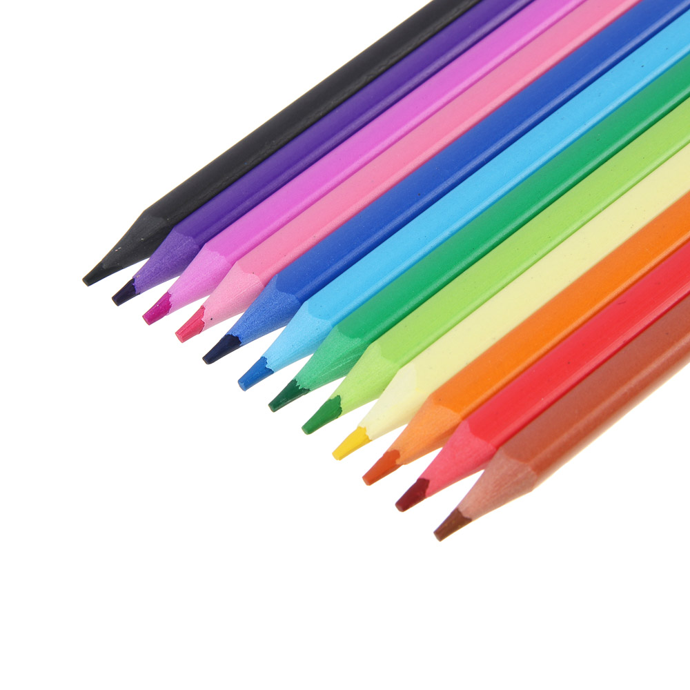 FLOMIK Набор цветных пластиковых стираемых карандашей, ластик, прокрашенный трехгр. корпус, 12 цв. - #7