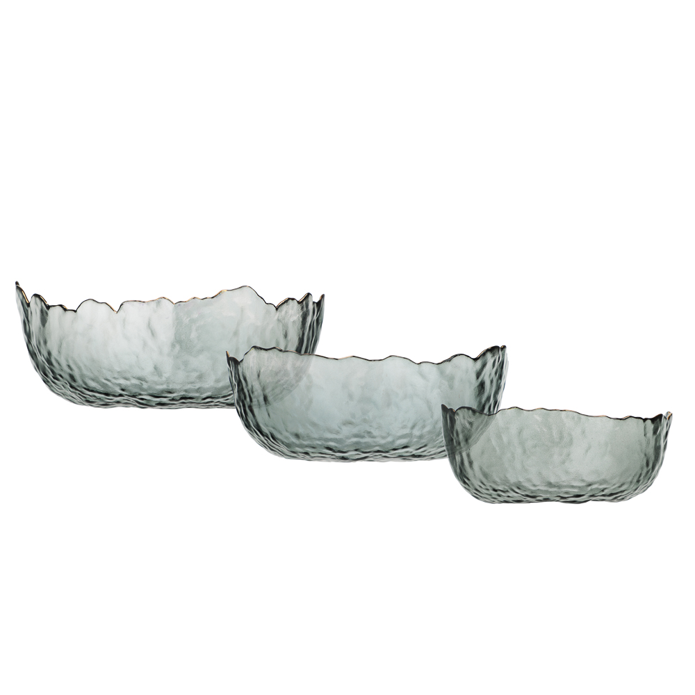 MILLIMI Набор салатников 3 шт, 13.5x13.5x6см / 17x16,5x7,5см / 20x20x9см, стекло, серый с золотой ка - #3