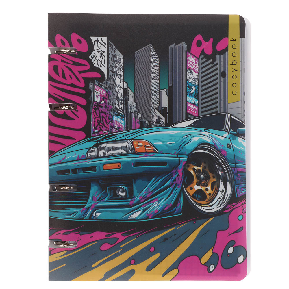 Тетрадь на кольцах А5, 80 л., клетка, обложка пластик, белый блок, микс - #13