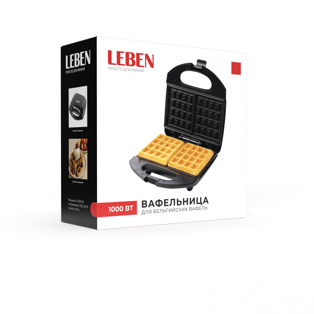 LEBEN Вафельница для бельгийских вафель, 1000 Вт, пластик, нерж. сталь, антипригарное покрытие - #2