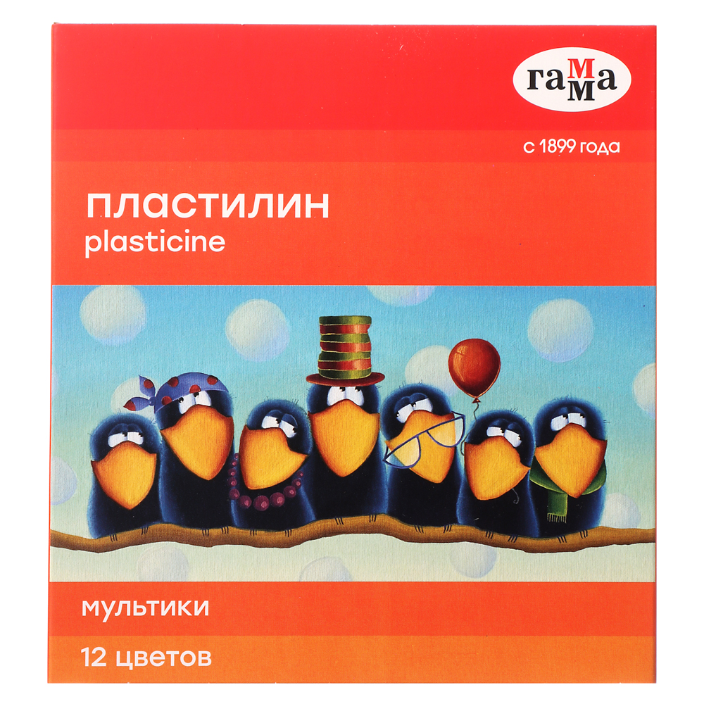 ГАММА Пластилин "Мультики", 12 цветов, 240 грамм, со стеком, в картонной коробке, 280018 - #1