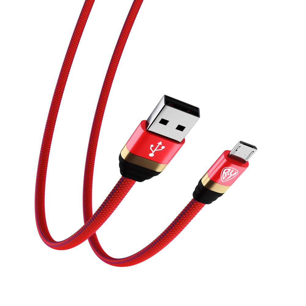 BY Кабель для зарядки Элегант Micro USB, 1м, 3А, быстрая зарядка QC3.0, тканевая оплётка, красный - #5