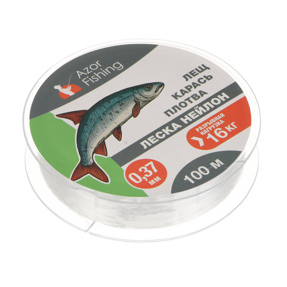 Леска "Лещ, Карась, Плотва" тм AZOR FISHING, нейлон, 100м, 0,37мм, 16,0кг, прозрачный - #3