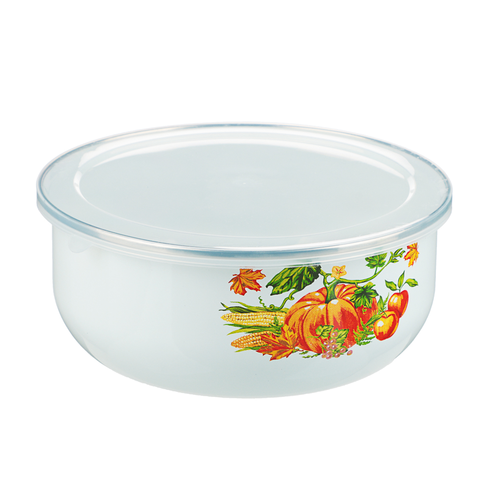 Набор эмалированных салатников с крышками, 6пр. (14/16/18см, 0,7/1,1/1,4л) "Тыквенный латте" - #3