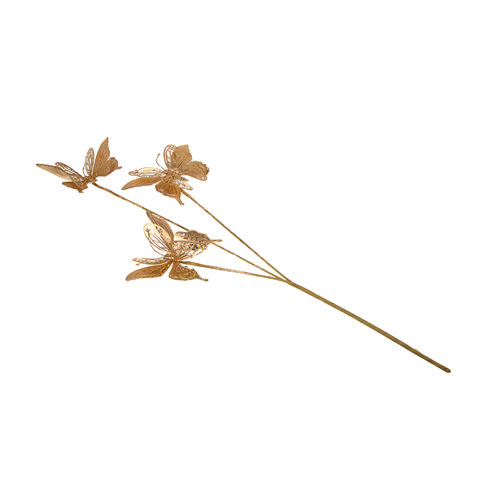 LADECOR Ветка декоративная, бабочки, пластик, цвет золото, 85 см - #2