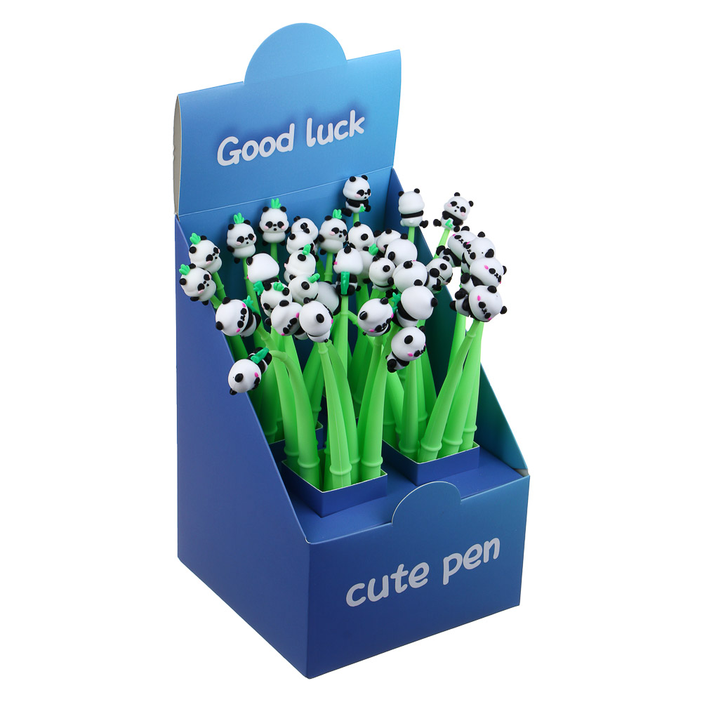 Ручка шариковая синяя, с наконечником в форме панды, гибкий корпус, 4 дизайна, шоу-бокс - #7