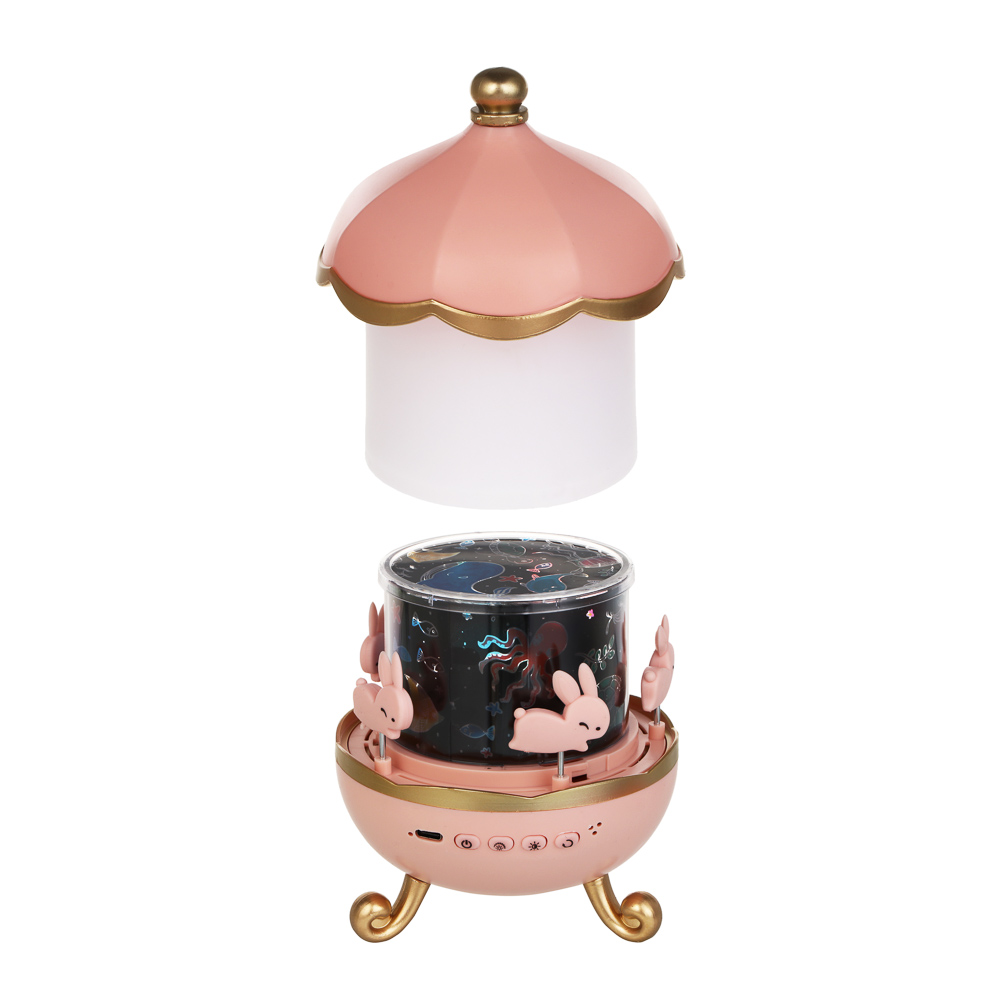 Светильник-ночник проектор BY Карусель, 6 проекций, акб. 1200mAh, USB 5В, розовый - #4