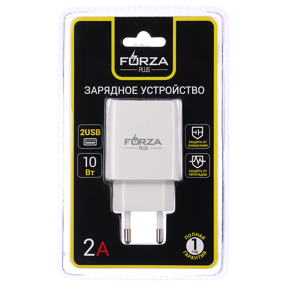 FORZA Сетевое зарядное устройство Стандарт, 2xUSB, 2А, 5В, Белый купить с  выгодой в Галамарт