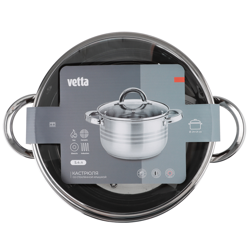 VETTA Фултон Кастрюля 24х14см, 5,4л, со стекл. крышкой, индукция - #4