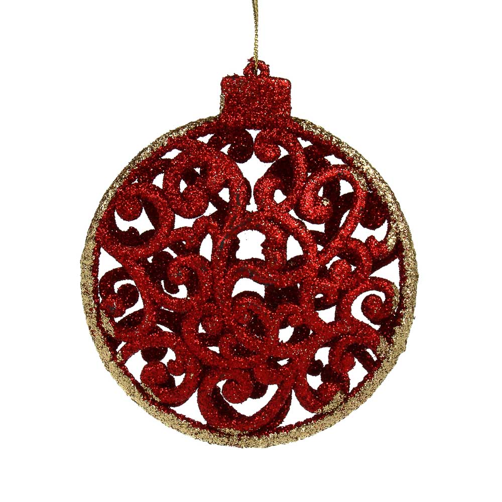СНОУ БУМ Подвеска декоративная круглая 2.5x11x10 см, пластик, глиттер, красный - #1