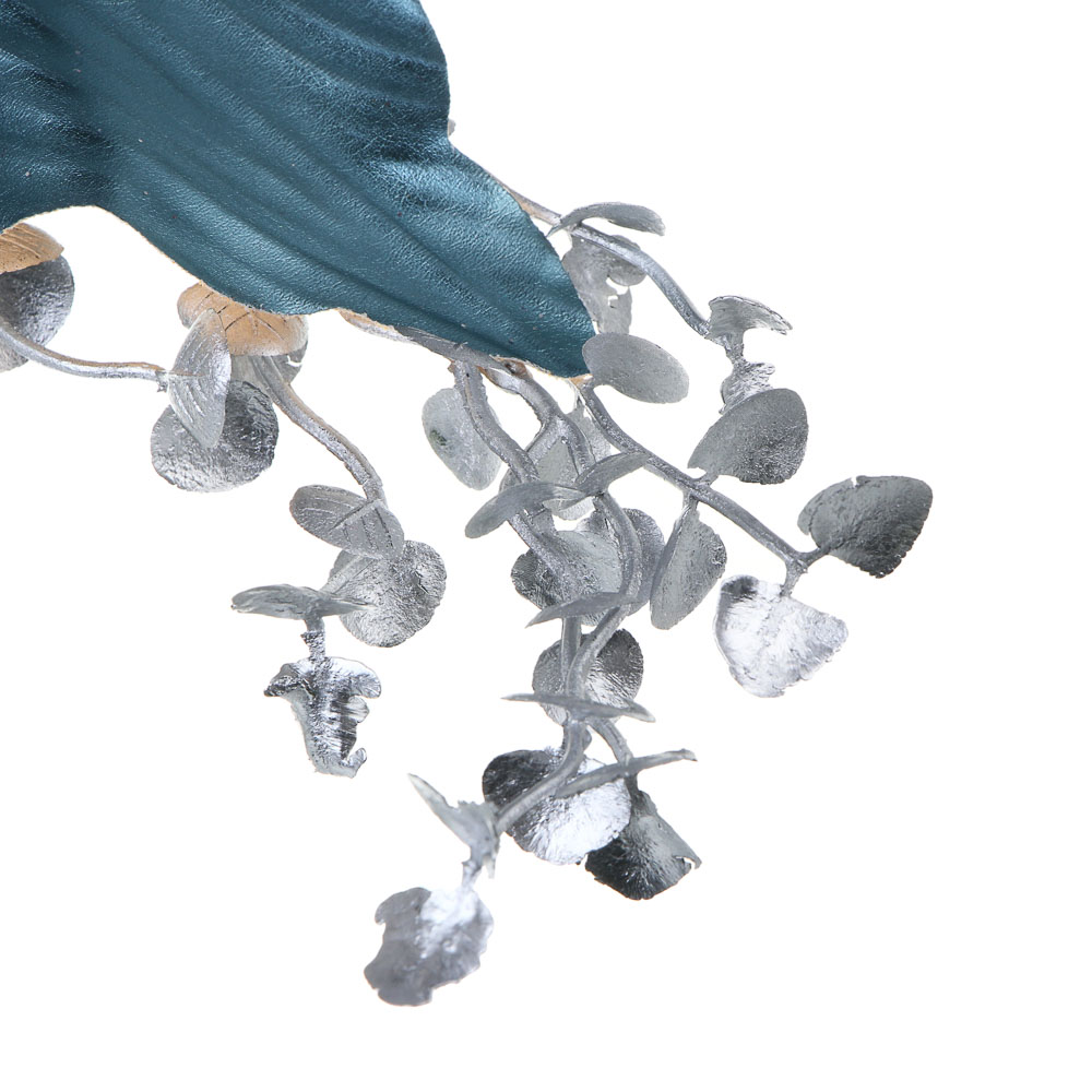 СНОУ БУМ Цветок декоративный на ветке 36x24 см, полиэстер, металл, серебро - #2