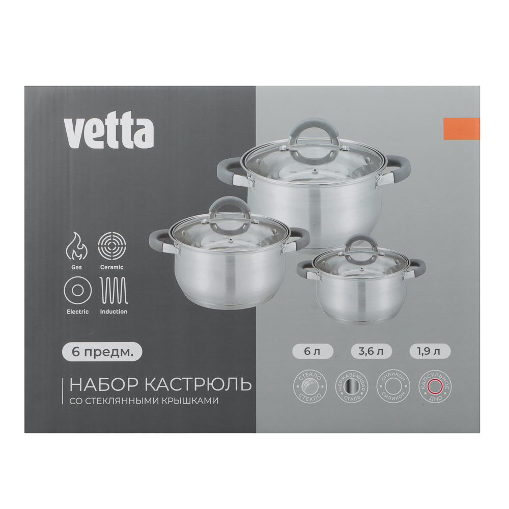 Набор кастрюль тм VETTA Вена 6 пр. (1,9л+3,6л+6,0л) со стекл. крышкой - #8