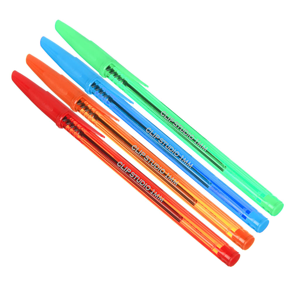 ClipStudio Ручка шариковая синяя, цветной прозрачный корпус, 1 мм, 4 цвета корпуса, инд.маркировка - #1