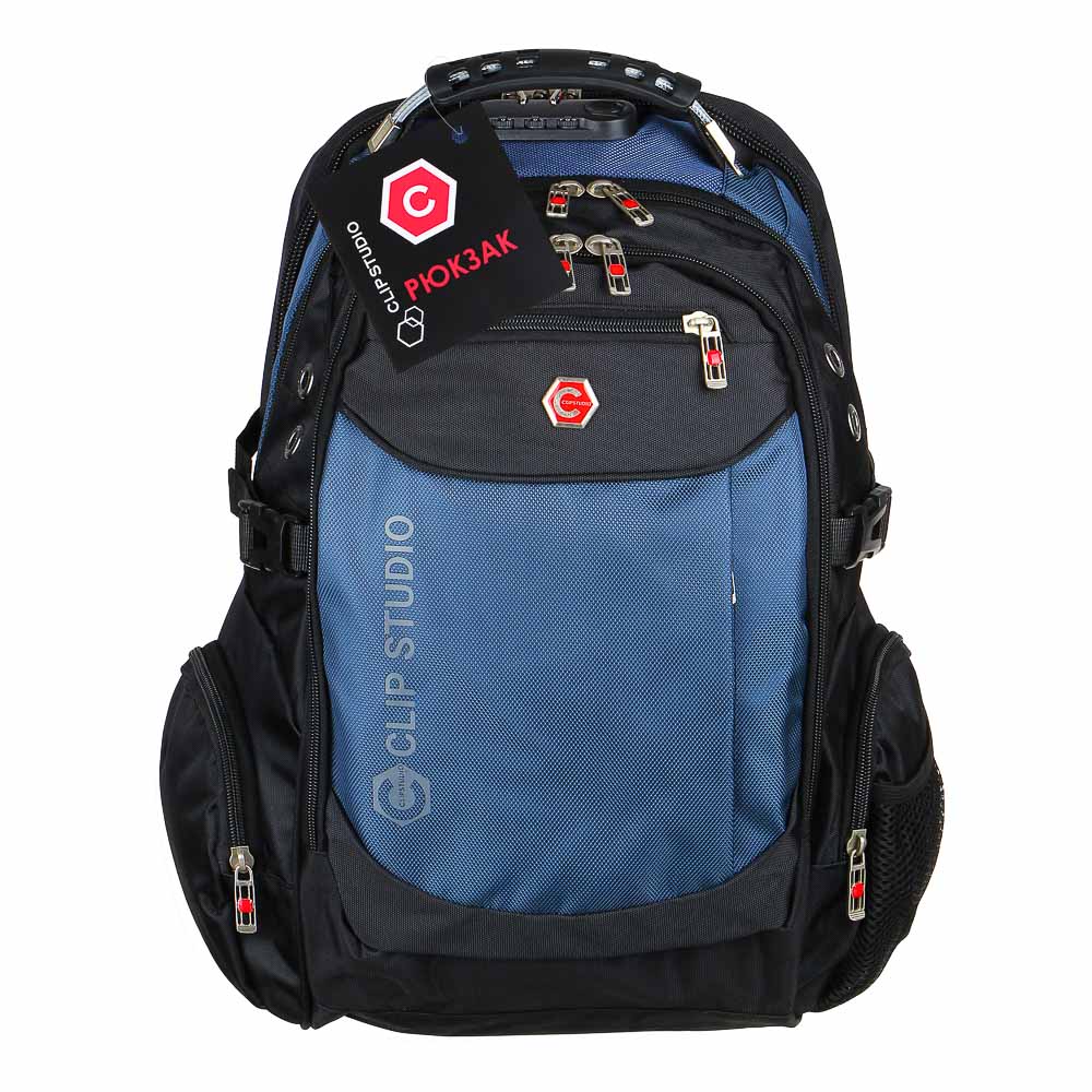 Рюкзак универсальный 50x31x21см, 2отд, 6карм., спинка из ЭВА, вых.USB/науш., код.замок, ПЭ,чер./син. - #9