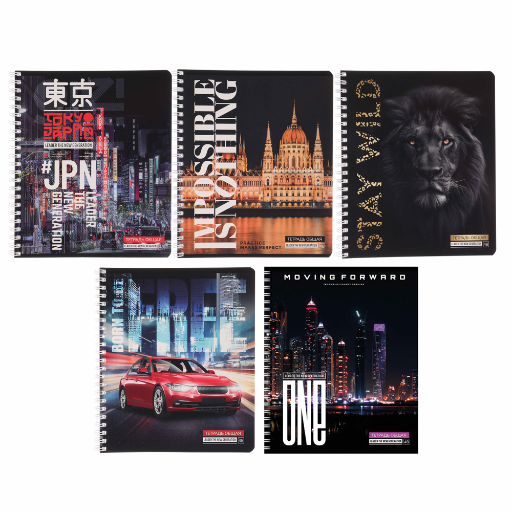 Тетрадь общая 48 листов в клетку, блок№2, обложка картон, спираль 5 диз - #1