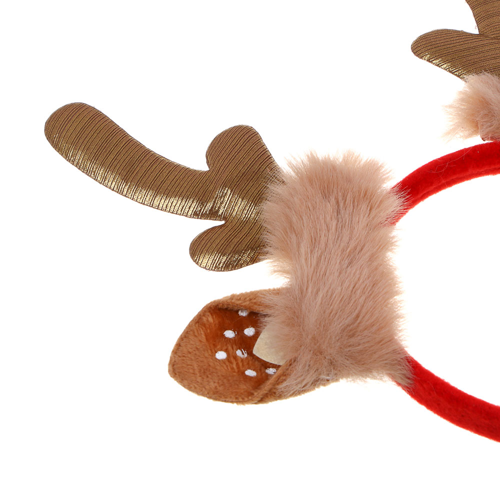 СНОУ БУМ Ободок новогодний с оленьими рожками, диаметр 11см, полиэстер, пластик - #4
