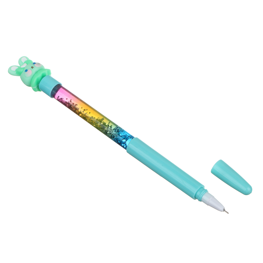 Ручка шариковая синяя, наконечник в форме зайчика, корпус с блестками, 20,5 см, 4 дизайна, пластик - #3