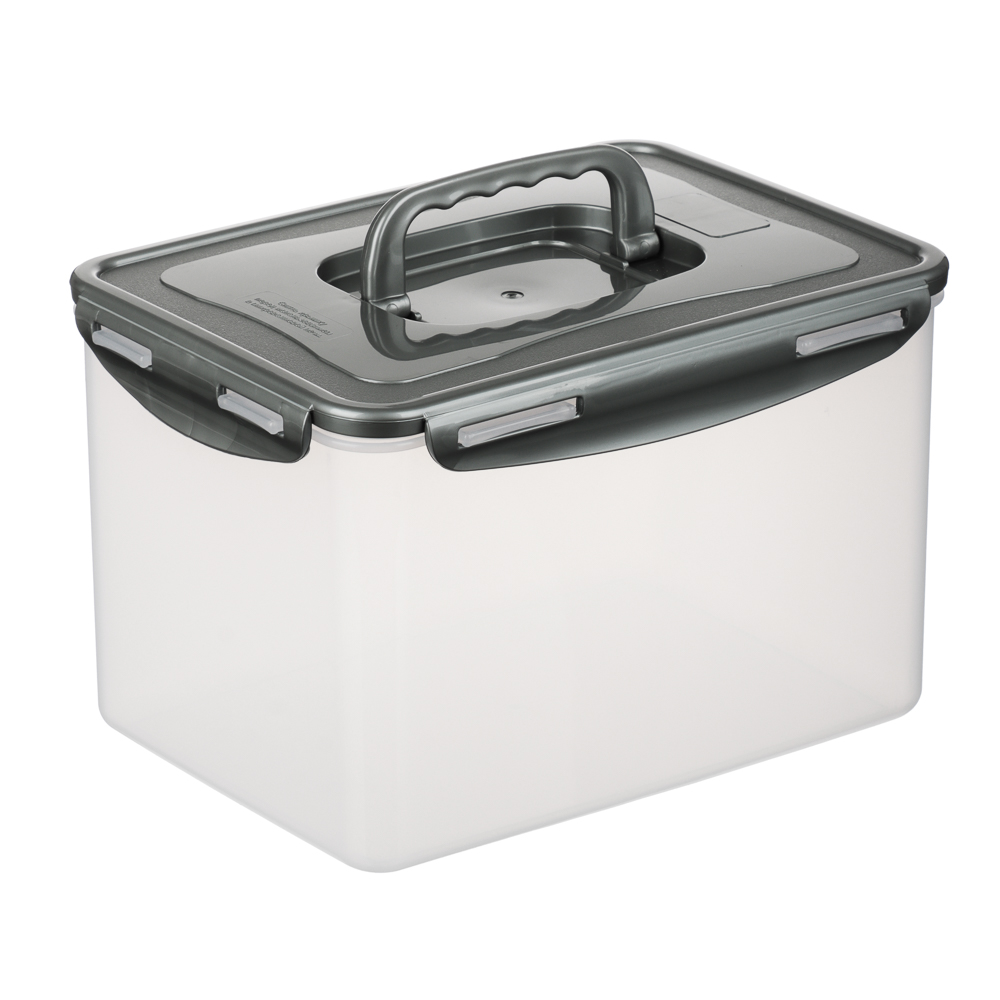 Контейнер герметичный с защелками с ручкой 4,5л, серая крышка, пластик - #1
