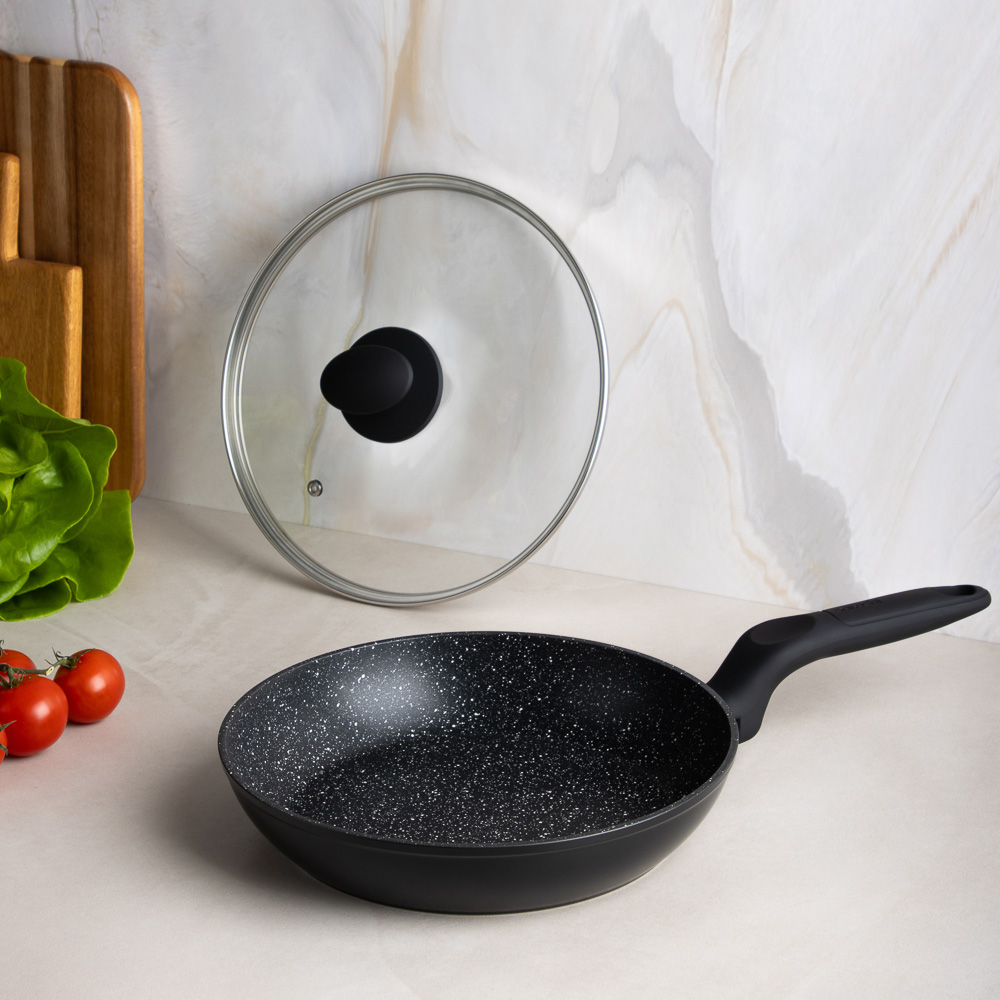 SATOSHI Стоун Сковорода литая с крышкой d24см, антипригарное покрытие мрамор, индукция - #16