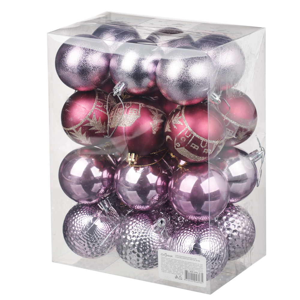 СНОУ БУМ Набор шаров 6 см, 24 шт, пластик, глиттер, 26-205 - #4