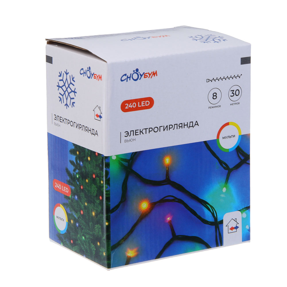 СНОУ БУМ Гирлянда эл. вьюн, 30м, 240LED, мульти, 8 режимов, ПВХ зеленый, коннект, 220В - #7