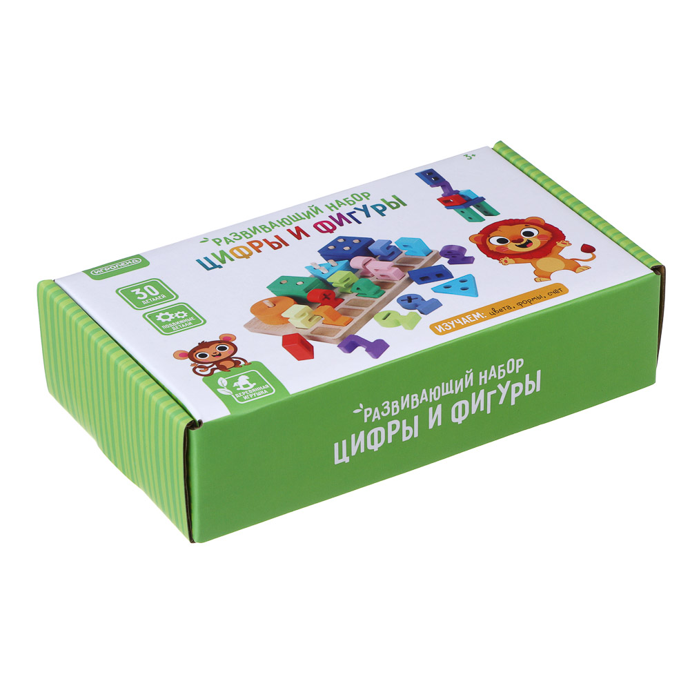 ИГРОЛЕНД Развивающий набор "Цифры и фигуры", 21х12х6см, дерево - #2