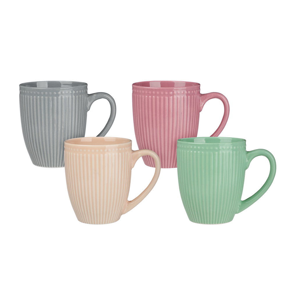 MILLIMI Набор кружек 4 шт, 380мл., цвет.однотон.рельеф, фарфор - #1