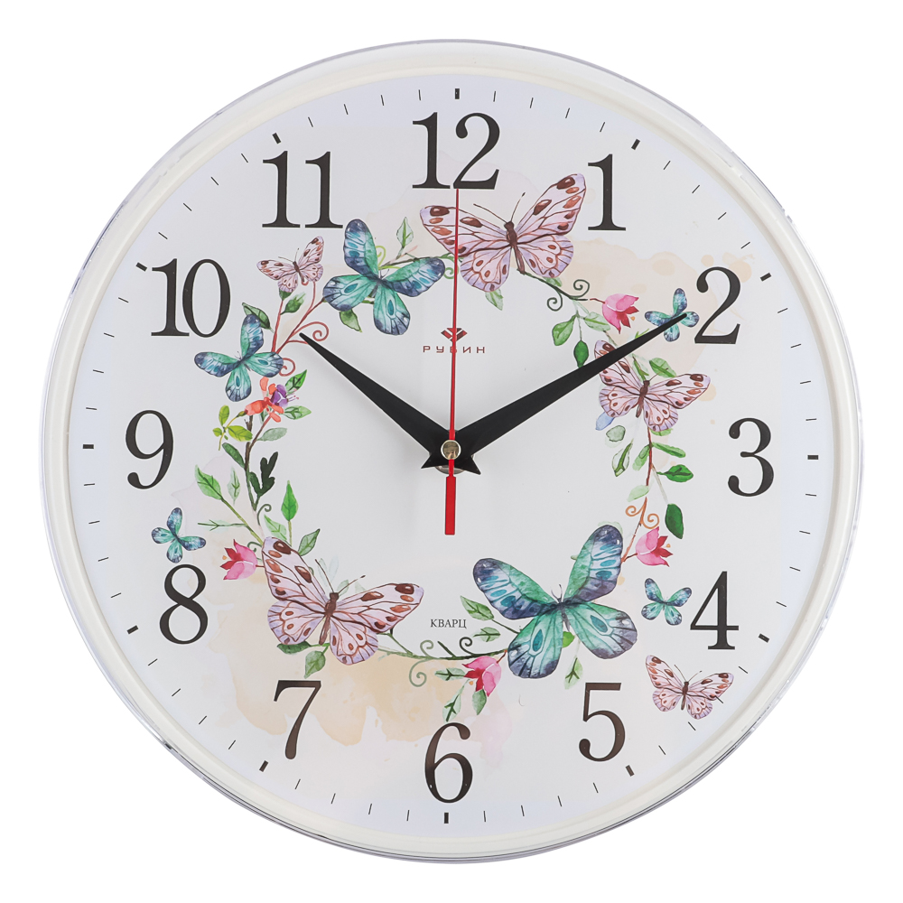Часы настенные круг d=25см, основание белое "Венок из бабочек", арт.2524-141 - #1