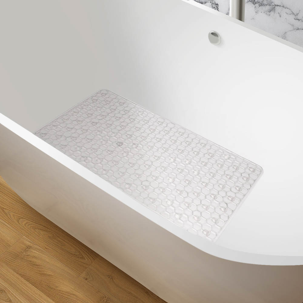 Коврик противоскользящий в ванную "Соты" 67см*37см, прозрачный - #4