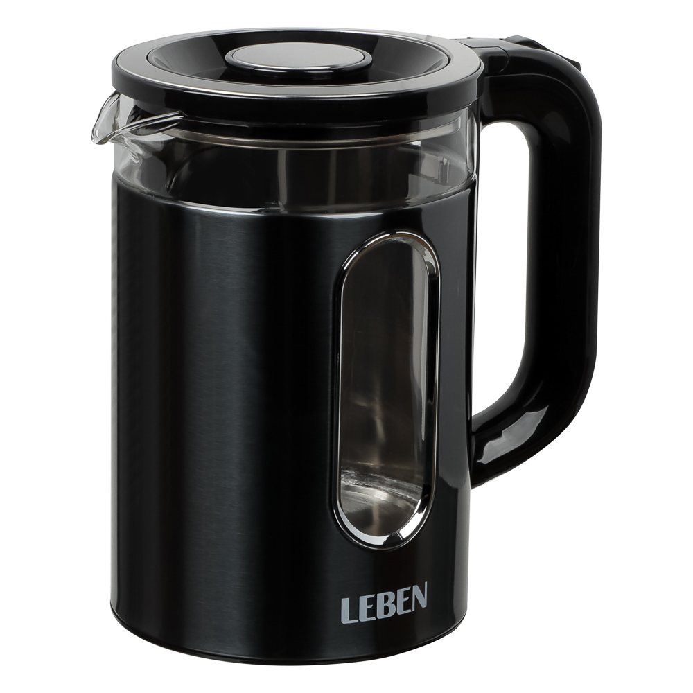 LEBEN Чайник электрический 1,8л, 1500Вт, стеклянная колба, металл, пластик, серый - #10