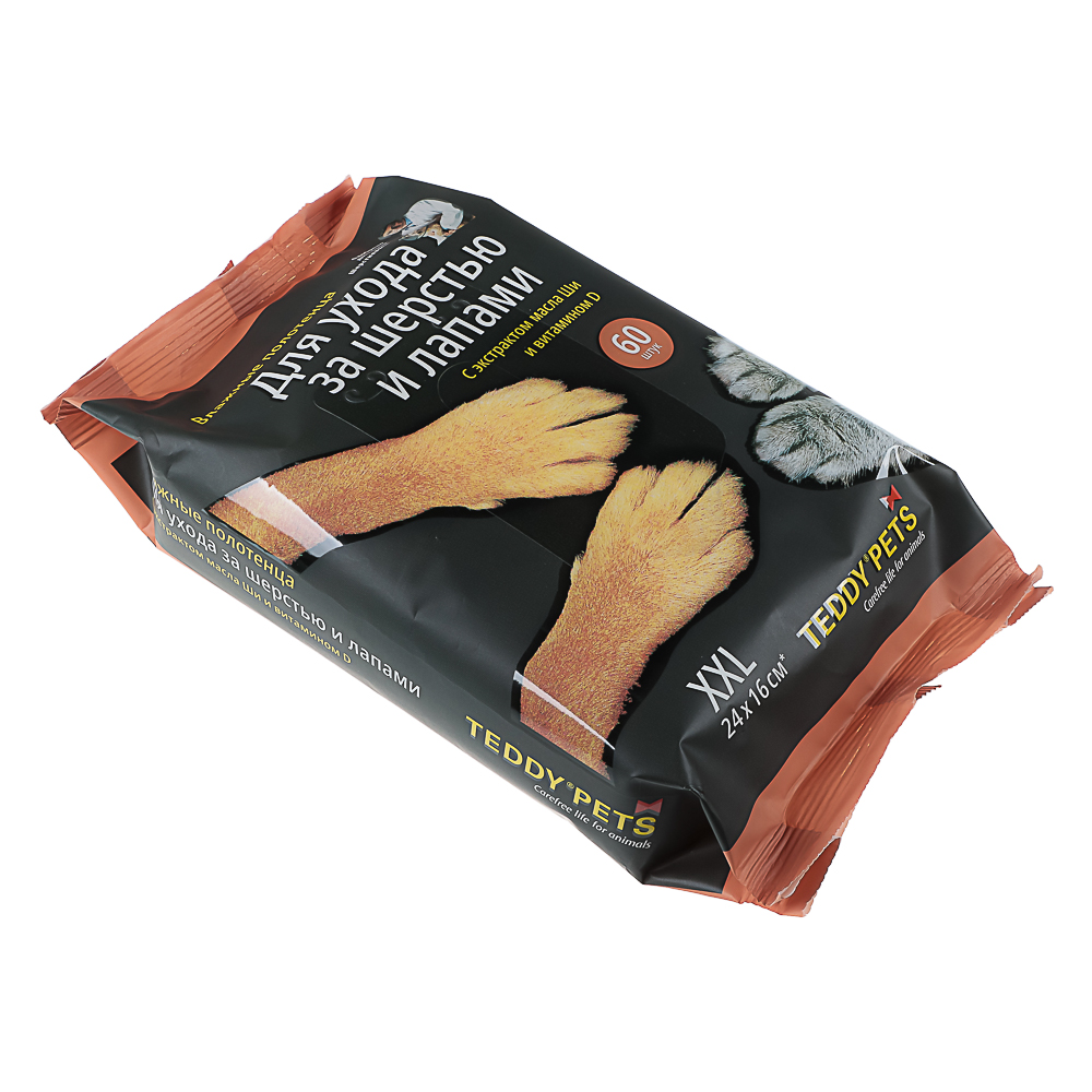 Влажные полотенца для шерсти и лап с маслом Ши и вит. D Teddy Pets 60 шт - #2