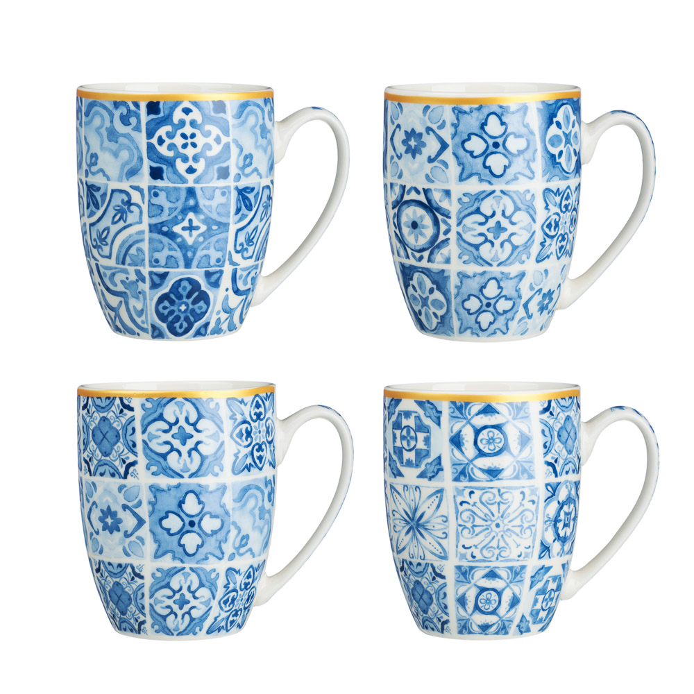 MILLIMI Кружка Голубая мозаика, 350мл, фарфор, 4 дизайна - #1