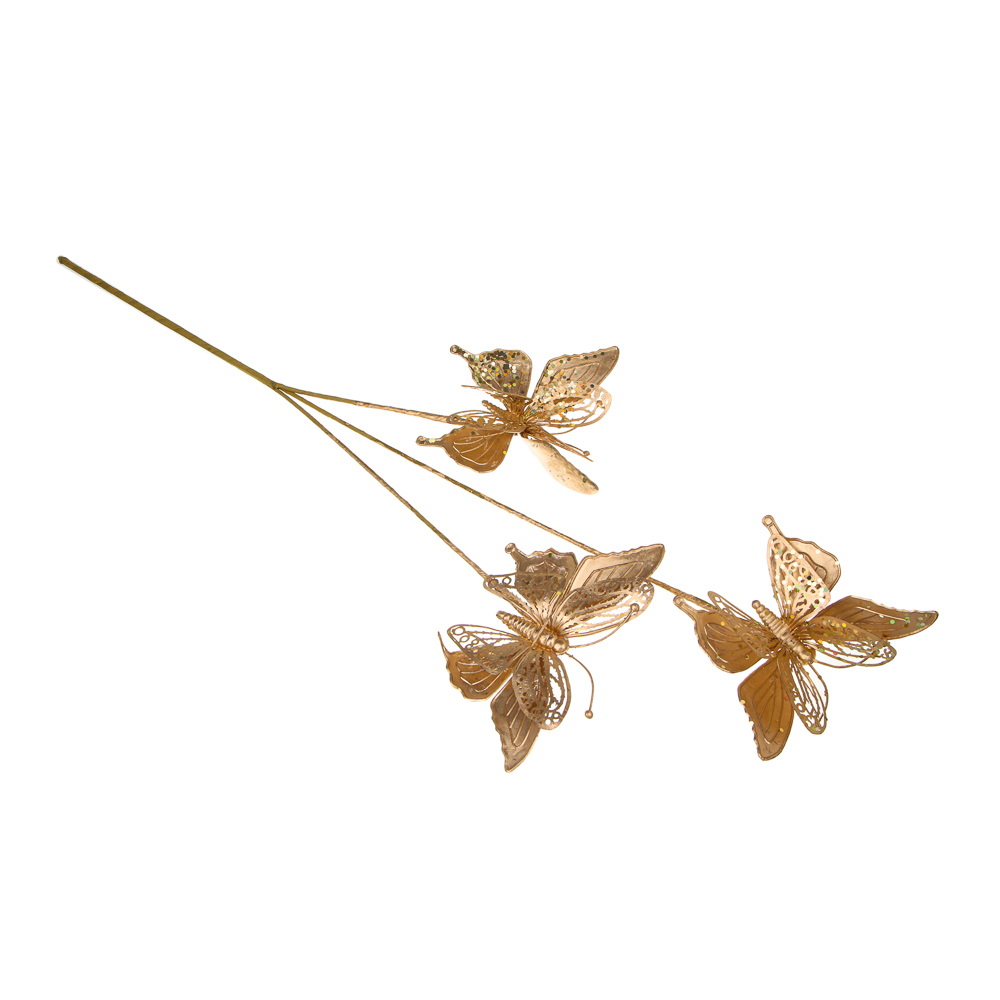 LADECOR Ветка декоративная, бабочки, пластик, цвет золото, 85 см - #1