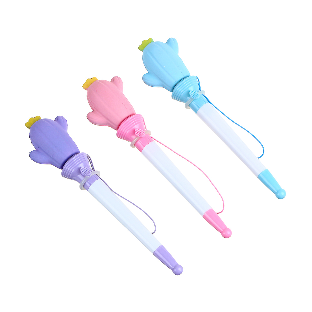 Ручка-антистресс шариковая синяя "Cтреляющий кактус", 17 см, шнурок, 4 цвета отделки, полиэстер, ПП - #1