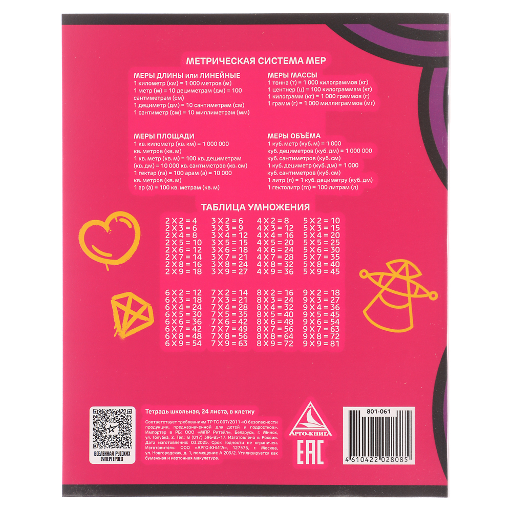 BY Русские Супергерои Тетрадь шк. 24л. "Василиса", в клетку, офсет, обл.пластик, скрепка, 4диз - #15