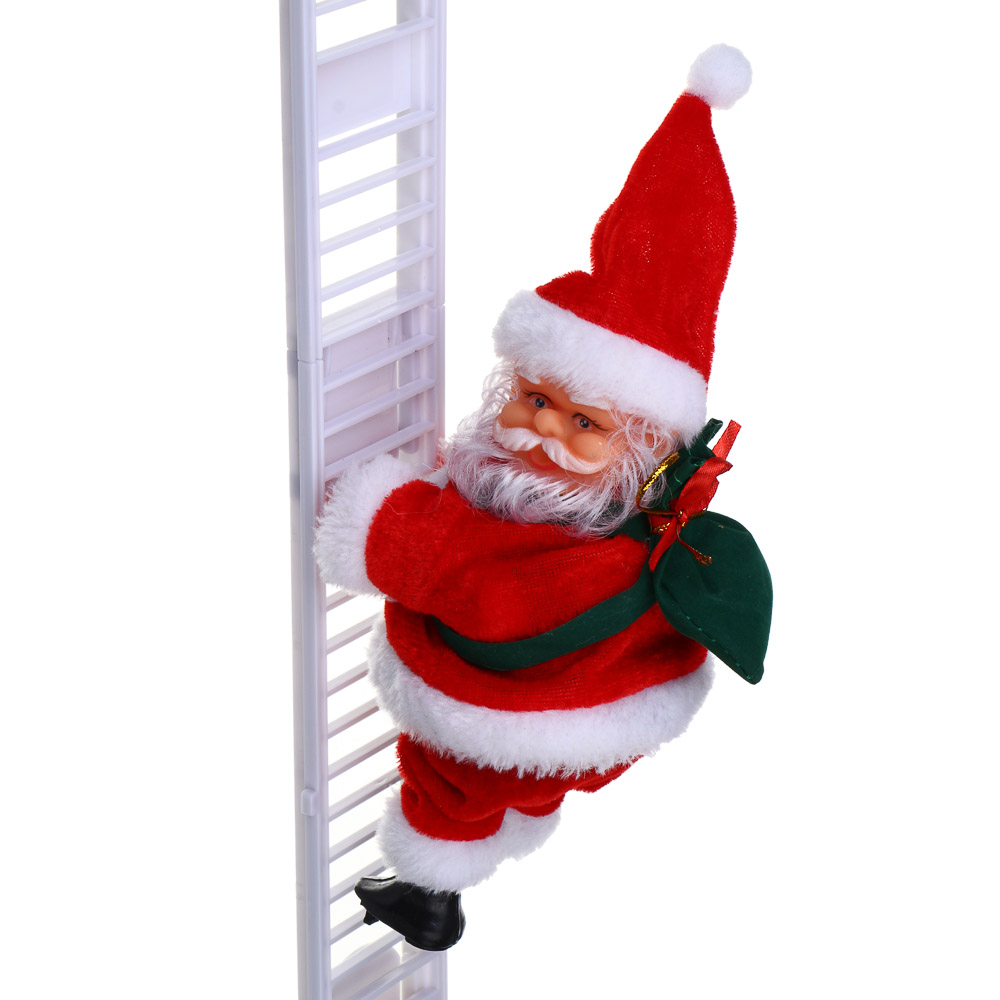 СНОУ БУМ Игрушка новогодняя "Музыкальный Санта", двигается по лестнице, 9х20см, ABS, полиэстер, 2хАА - #2
