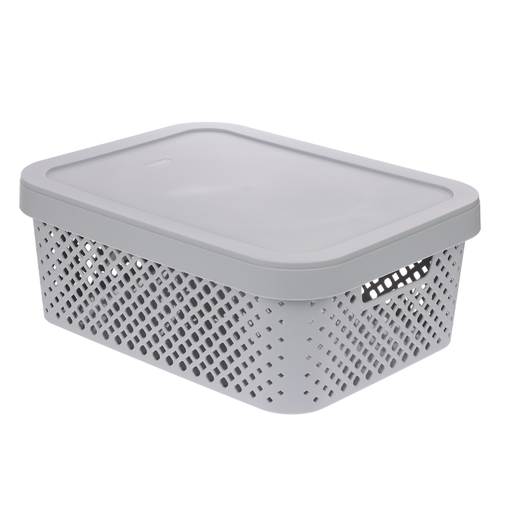 Корзинка для хранения с крышкой Plast Team STOCKHOLM, 10 л серый шторм - #1