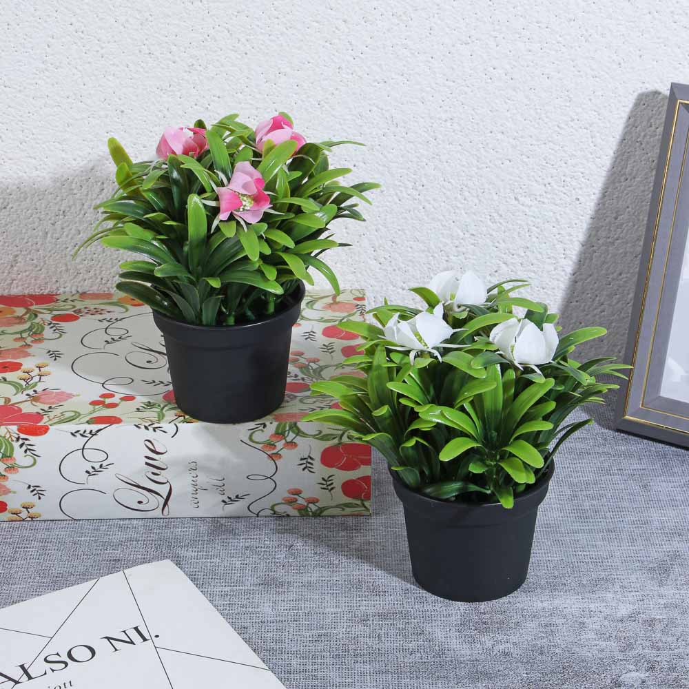 LADECOR Цветочная композиция в горшке, зелень с цветами, 14 см, пластик, 2 цвета - #6
