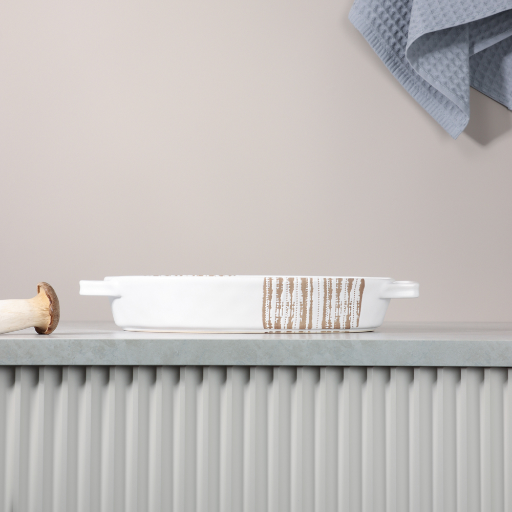 MILLIMI Форма для запекания и сервировки овал.с ручками, керамика, 36,5х23х6см, 1,7л, белая - #16