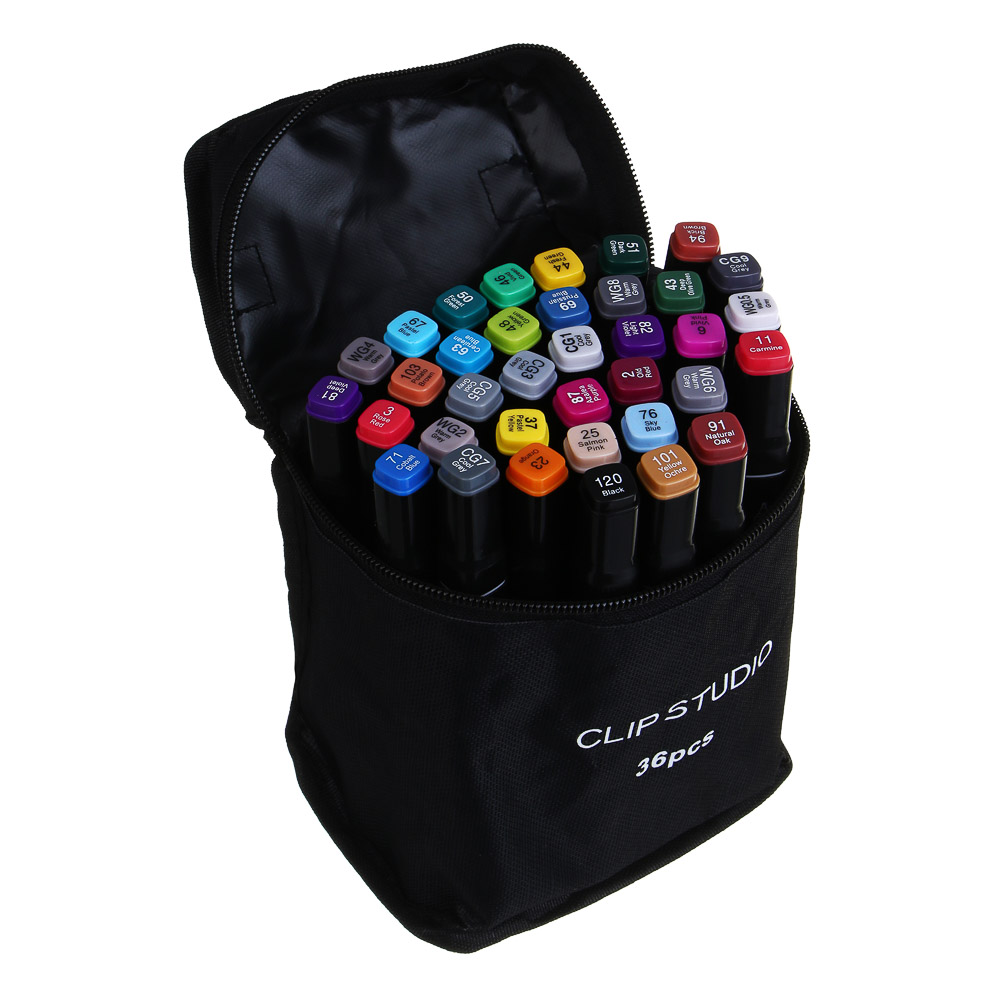 ClipStudio Набор маркеров для скетчинга, 36 цветов, 2-сторонний круг.наконечник/скошенный, чехол - #1